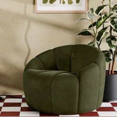 Cult Furniture Ivy Swivel Armchair, Olive Green Sustainable Velvet