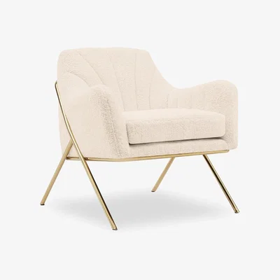 Cult Furniture Bailey Accent Armchair, Ivory White Boucle & Brass Leg Colour: Brass
