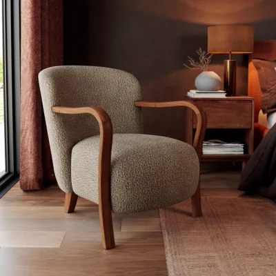 Dunelm Clara Fluffy Sherpa Wooden Arm Accent Chair