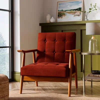 Dunelm Quinn Buttoned Occasional Chair, Velvet Orange Umber