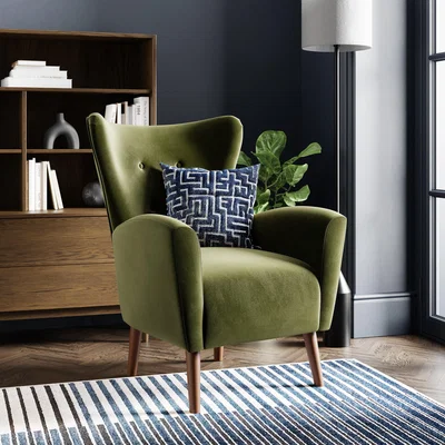 Dunelm Sven Velvet Modern Wing Chair Velvet Olive
