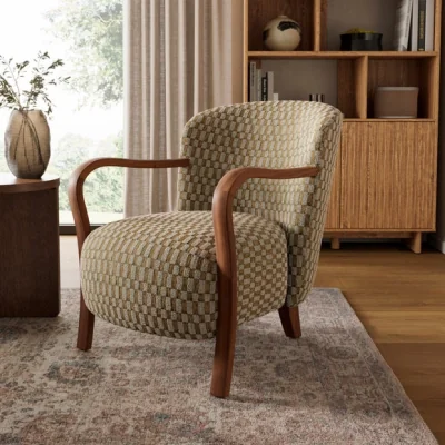 Dunelm Clara Checkerboard Chenille Wooden Arm Accent Chair