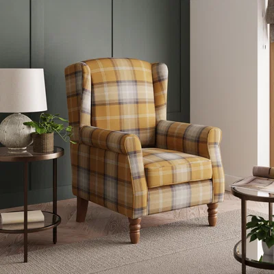 Dunelm Oswald Check Wingback Armchair - Old Gold Old Gold
