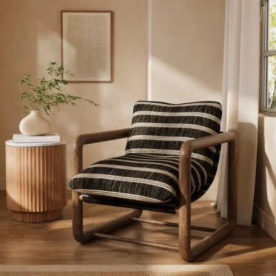 Dunelm Malia Deep Stripe Chunky Wooden Occasional Armchair