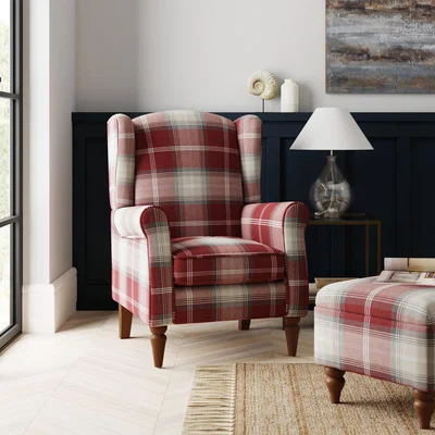 Dunelm Oswald Self Assembly Red Check Armchair Red
