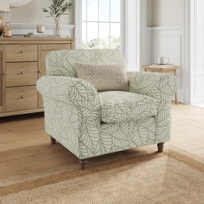 Dunelm Flori Armchair, Leaf Print Fabric Leaf Olive