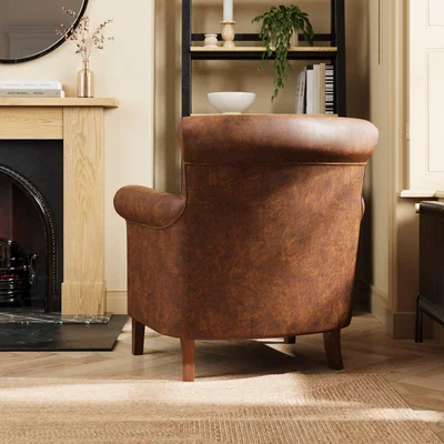 Dunelm Alba Relaxed Faux Leather Occasional Armchair, Tan