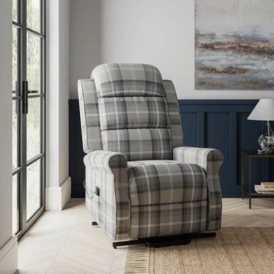 Dunelm Edith Check Rise and Recline Chair Grey