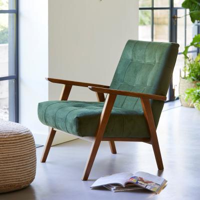 Dunelm Arkin Velvet Wooden Frame Accent Chair - Moss Green Green