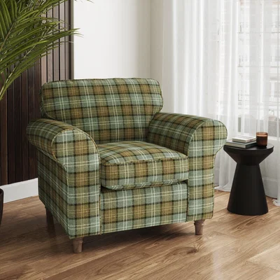 Dunelm Flori Orkney Armchair, Check Pattern Check Soft Teal