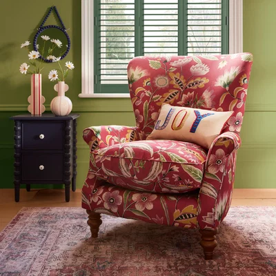 Dunelm Charlbury Wing Chair Joy Floral Print Joy Floral Red
