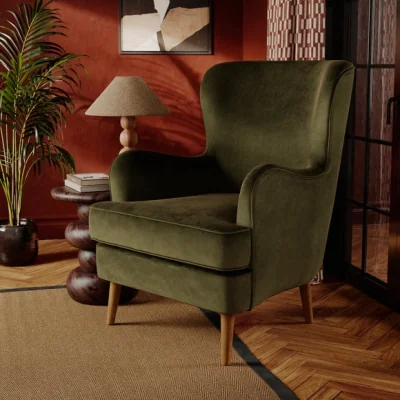 Dunelm Leo Velvet High Back Winged Armchair