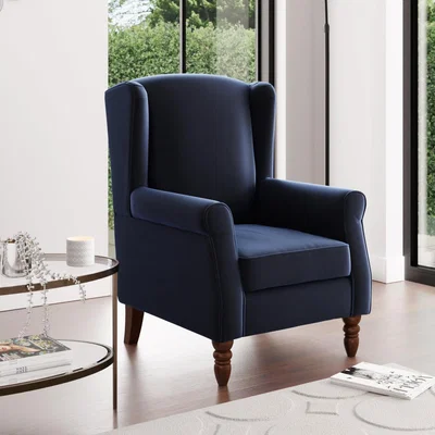 Dunelm Oswald Wingback Armchair Velvet Luxe Navy