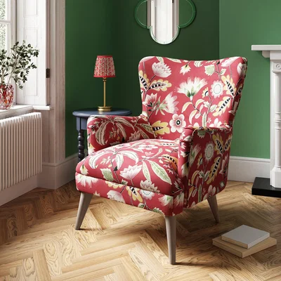 Dunelm Marlow Wing Chair Joy Floral Print Joy Floral Red