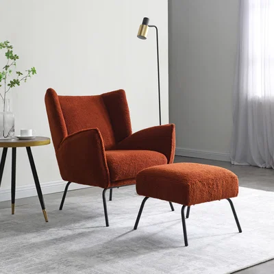 Dunelm Hana Sherpa Chair with Footstool Rust