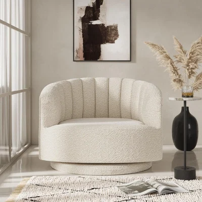 Dunelm Elena Scalloped Swivel Chair Ivory