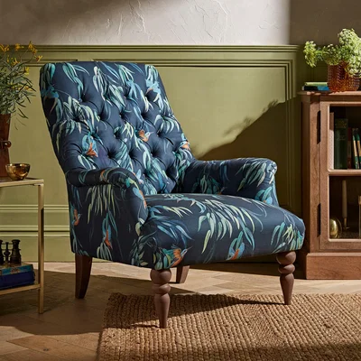 Dunelm Bibury Button Back Chair Kingfisher Print Navy Blue/Green