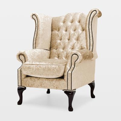 Dunelm Belvedere Chesterfield Crushed Velvet Queen Anne Armchair Cream