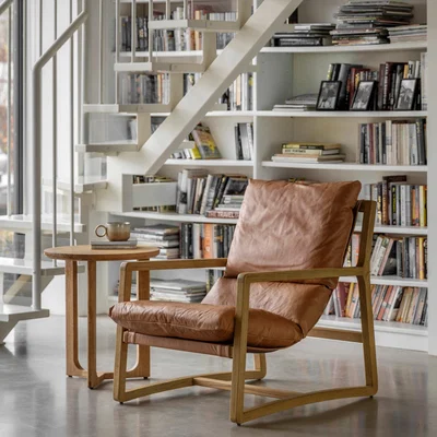 Dunelm Davis Lounge Chair, Leather Brown
