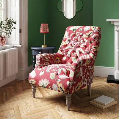 Dunelm Bibury Button Back Chair Joy Floral Print Joy Floral Red