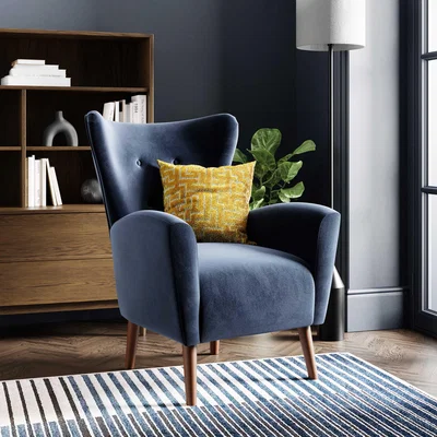 Dunelm Sven Velvet Modern Wing Chair Navy Velvet