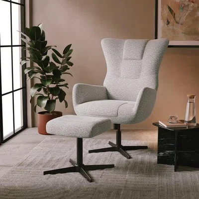 Dunelm Kara Highback Chenille Swivel Chair and Footstool