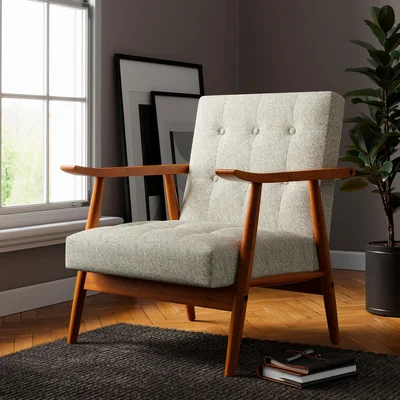 Dunelm Quinn Buttoned Occasional Chair, Textured Weave Dark Cream (Natural)