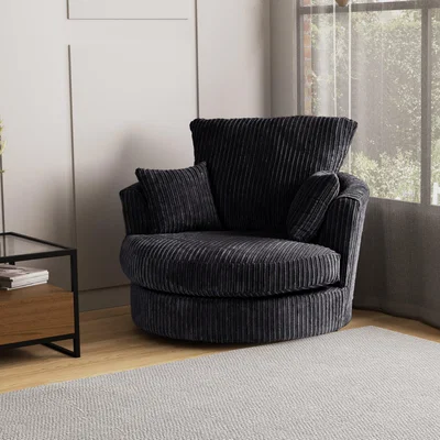 Dunelm Blake Jumbo Cord Swivel Chair Black
