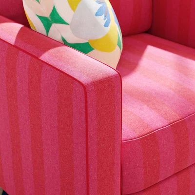 Dunelm Zoe Elements Two Tone Woven Stripe Armchair Woven Stripe Fushia Pink and Red