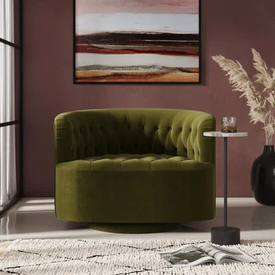 Dunelm Elena Buttoned Swivel Chair Olive