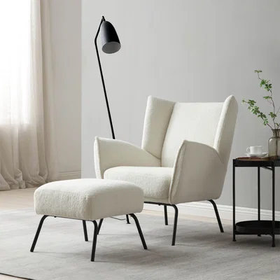 Dunelm Hana Sherpa Chair with Footstool Natural