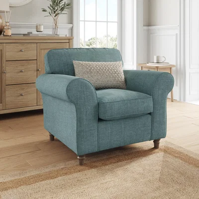 Dunelm Flori Armchair, Tonal Plush Chenille Aqua