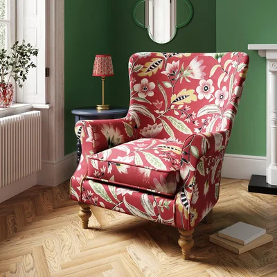 Dunelm Charlbury Wing Chair Joy Floral Print Joy Floral Red