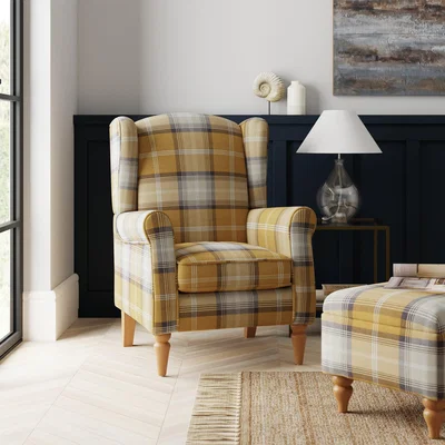 Dunelm Oswald Self Assembly Old Gold Check Armchair Old Gold