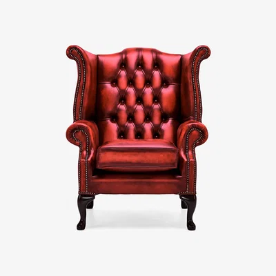 Dunelm Belvedere Chesterfield Antique Leather Queen Anne Armchair Red