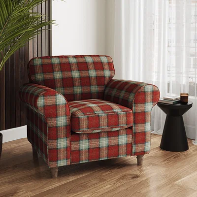 Dunelm Flori Orkney Armchair, Check Pattern Check Red