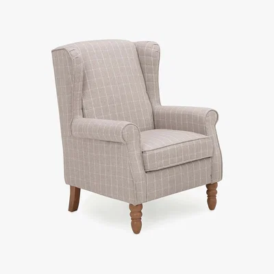 Dunelm Oswald Window Pane Check Wingback Armchair - Natural Brown and White