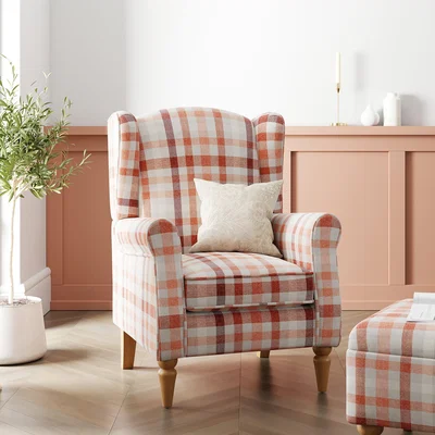 Dunelm Oswald Check Armchair, Bright Coral Coral