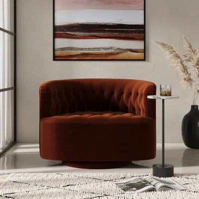 Dunelm Elena Buttoned Swivel Chair Orange Umber