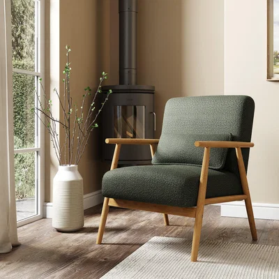 Dunelm Spindle Boucle Chair Olive (Green)