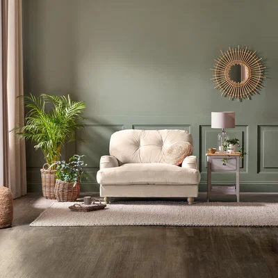Dunelm Martha Vintage Velvet Snuggle Chair Warm Sand
