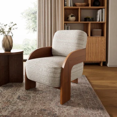 Dunelm Koza Boucle Mix Stripe Wooden Detail Accent Chair