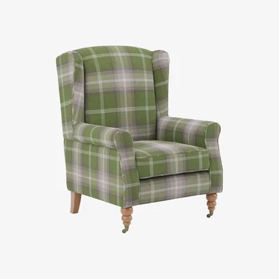 Dunelm Oswald Grande Check Wingback Armchair Green Oswald Wingback