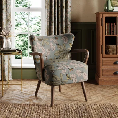 Dunelm Eliza Wooden Armchair, Flatweave Arboretum Print