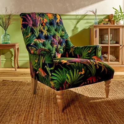 Dunelm Bibury Buttoned Back Chair, Tropical Treasures Print NHM Tropical Treasures