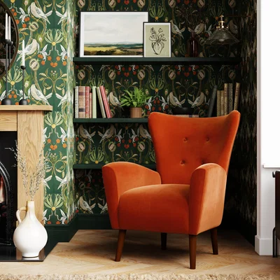 Dunelm Sven Modern Velvet Wing Chair Rust