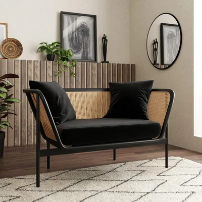 Dunelm Valerie Velvet Compact 2 Seater Black Black