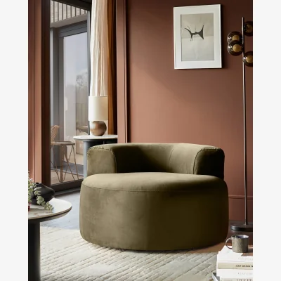 Danetti Gianna olive green velvet swivel armchair