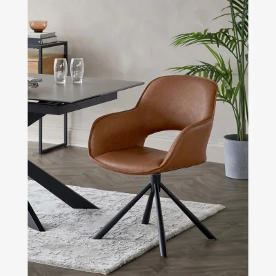 Danetti Marlow Tan Faux Leather Swivel Dining Armchair