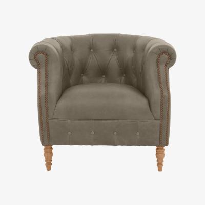 Furniture Village Alexander and James - Chesterfield Collection Calvin Leather Chair - Bluster with Studs - Oak Feet
